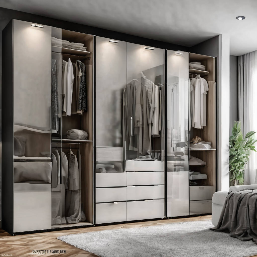 Sleek modular glass wardrobe in a modern Bangalore home, showcasing a stylish and functional storage solution.