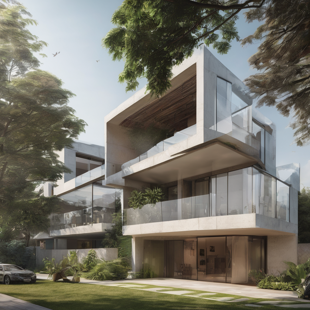 Illustration of a modern Bangalore home featuring large windows with insulated glass units and lush greenery visible outside.