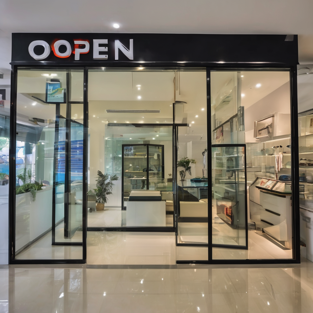 "Glassy.in showroom in Bengaluru promoting premium glass solutions for artistic interiors. Franchising opportunity shown."