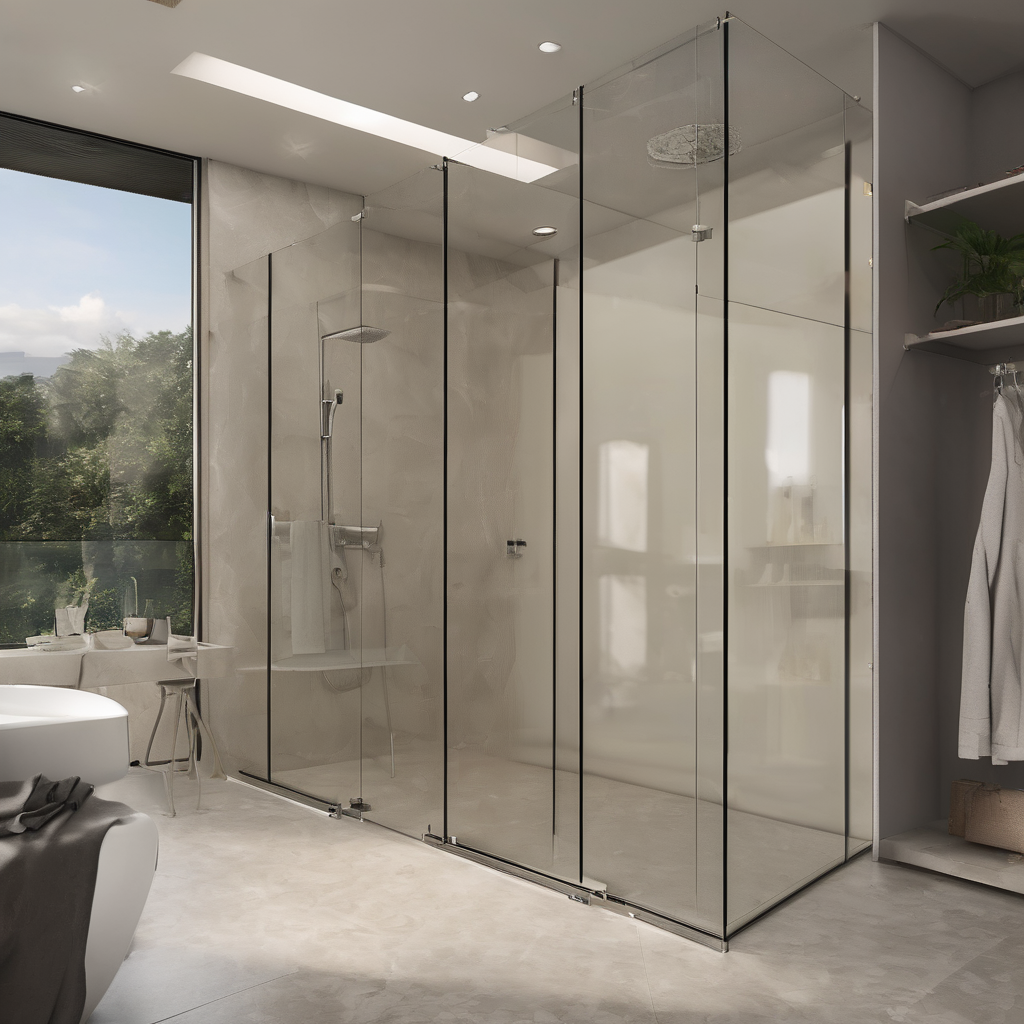 Elegant ensuite and wardrobe with sleek, premium frameless glass, showcasing modern design and light-filled simplicity.
