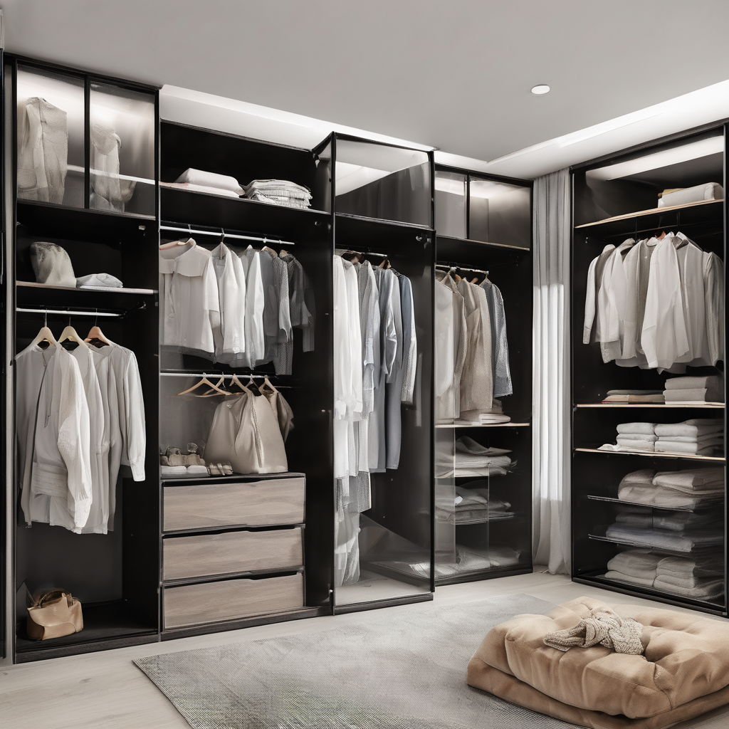 Sleek reconfigurable modular glass wardrobe with a modern design, showcasing style and versatility in a Bangalore home.