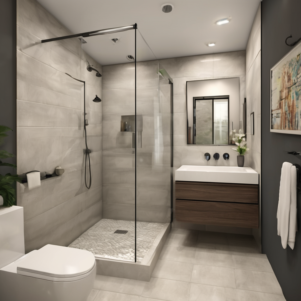 A modern walk-in shower with sleek glass partition in a stylish bathroom setting in Bangalore.