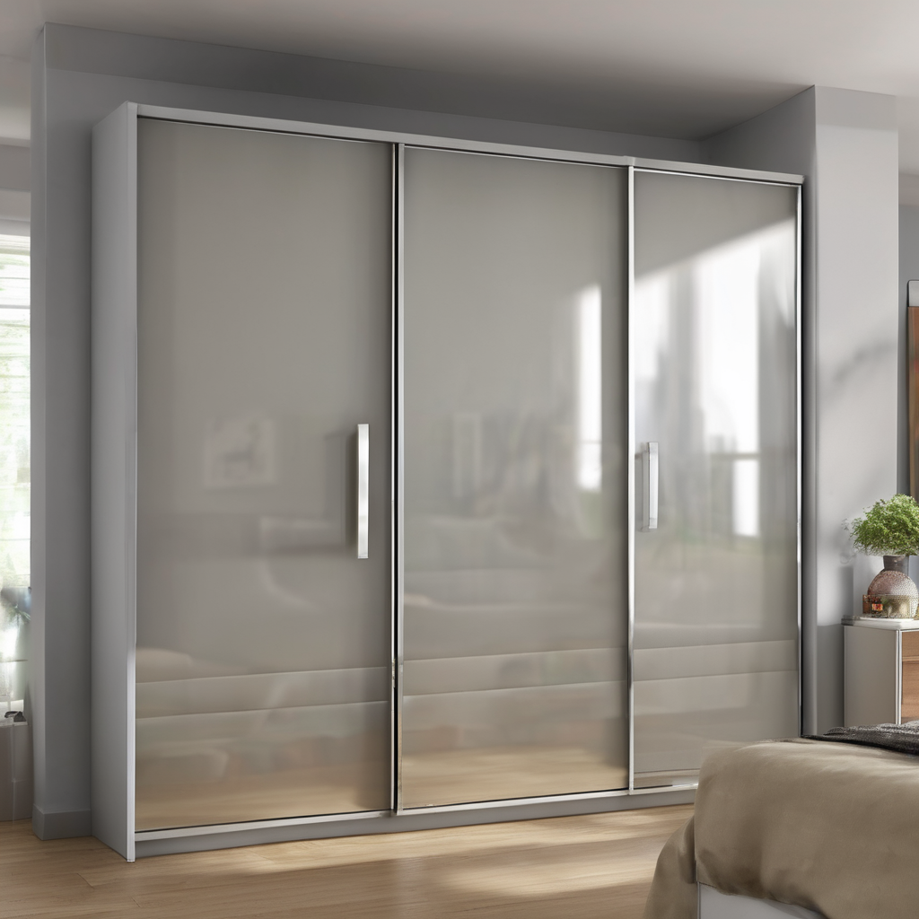 Close-up of a wardrobe with glass doors showcasing a soft-close mechanism, blending modern design and smooth functionality.