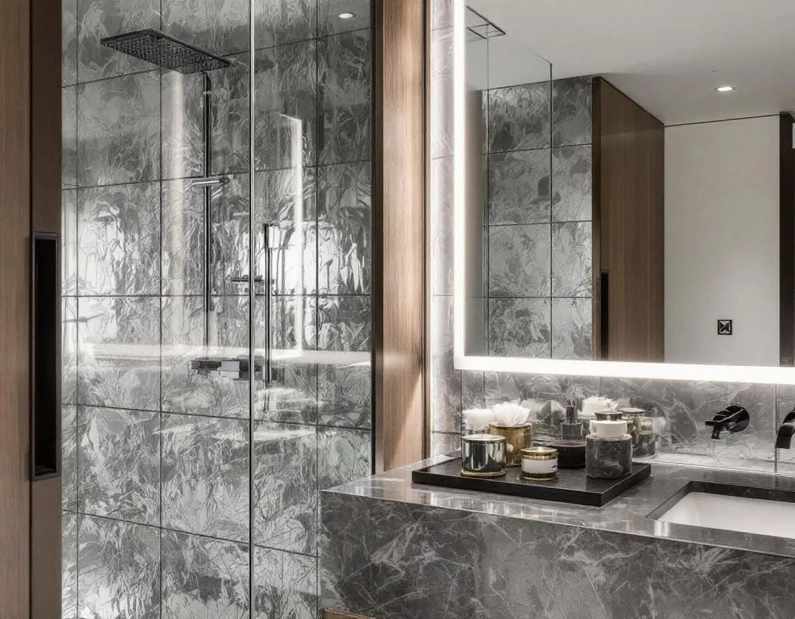 Koramangala Bathroom in Grey-Veined Mirror